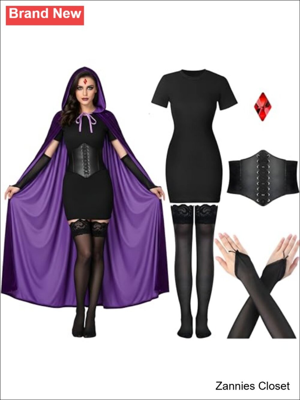 👻 Suhine 6 Piece Anime Cosplay Costume Set Hooded Velvet Cape Bodysuit Lace